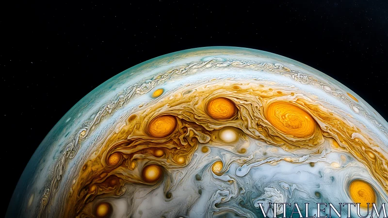 Turbulent Jovian atmosphere rendered as high-detail digital painting