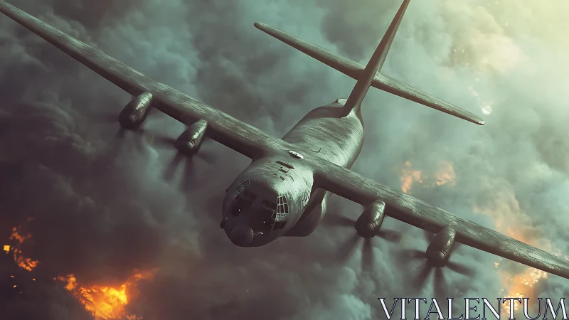 Low-angle bomber aircraft render cuts through volumetric smoke field