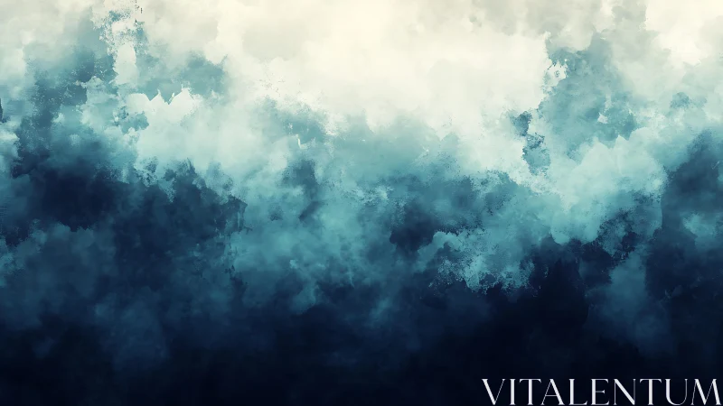 Abstract watercolor cloudscape in blue and white tones, digital art.