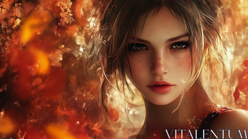 Autumn-hued digital portrait isolates a luminous freckled gaze