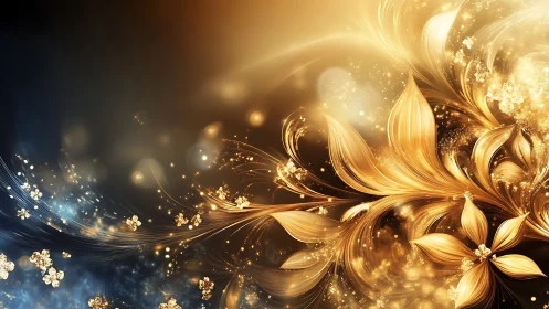 Golden abstract floral energy swirling across dark space.
