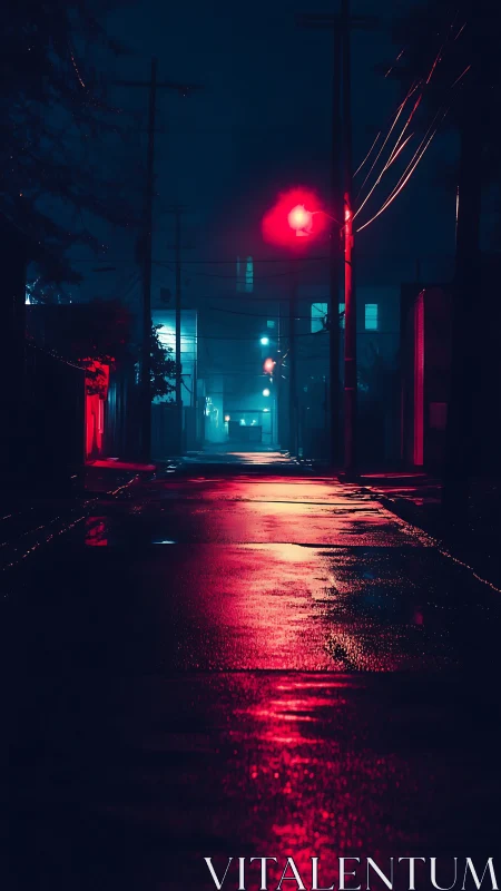 Neon rain slicks the midnight alley into liquid circuitry
