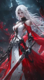 Scarlet storm warrior poised between fury and stillness.