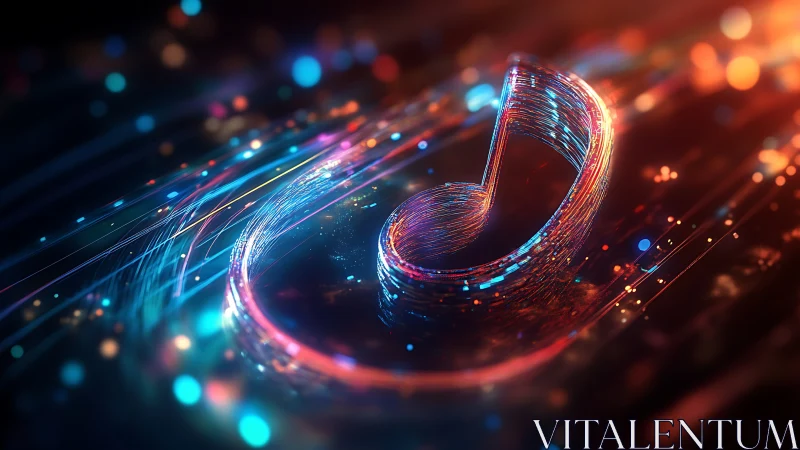 Glowing digital music note rendered in vibrant neon trails