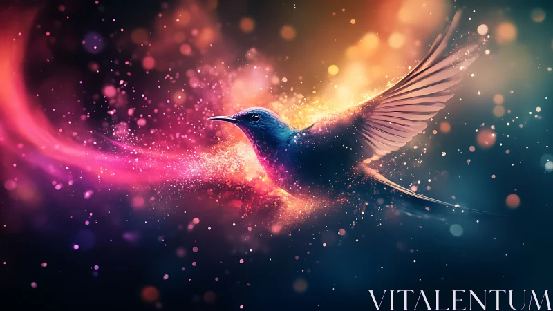 Dazzling hummingbird glides through glowing cosmic colors