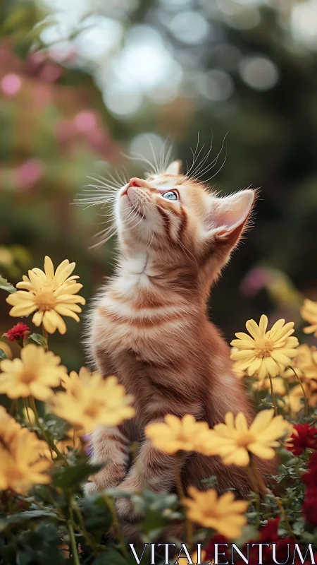Whisker-Gazer Among Sunshine Petals Caught in Wonder.