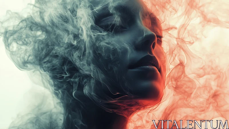 Digital painting portrait in dual-toned atmospheric smoke veil.