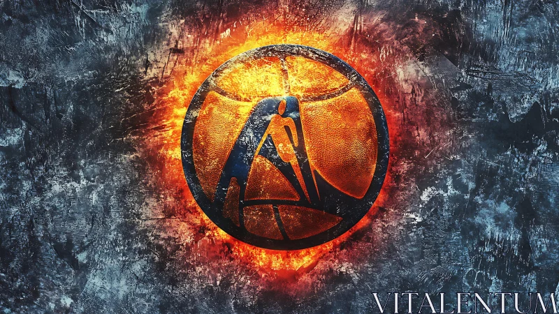 Glowing Basketball Symbol Against Grunge Textured Wall