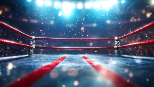 Professional Boxing Ring Depth Perspective with Dynamic LED Lighting