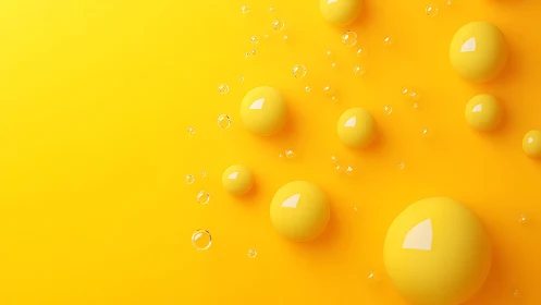 Glossy yellow spheres with shallow depth and specular highlights