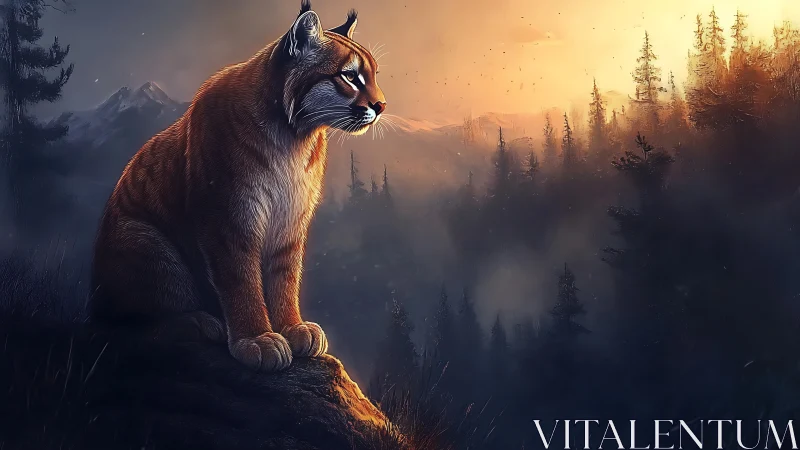 Mountain Cougar at Dawn in Alpine Wilderness.