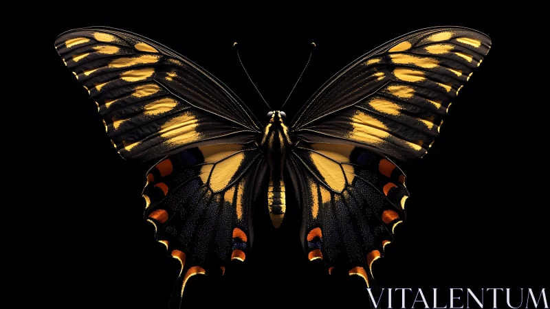 Golden butterfly wings glowing gently against the dark.