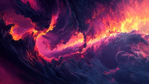 Cosmic stormfront swirling in neon magenta firestorm sky.
