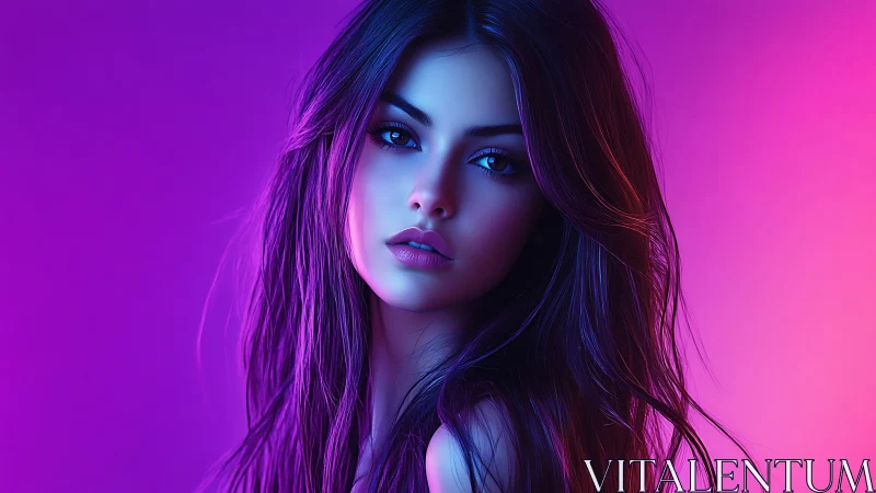 Neon-lit digital portrait shows young woman in profile view