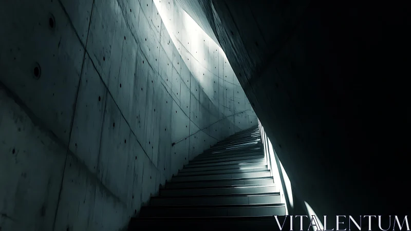 Concrete stairwell ascending toward distant light.