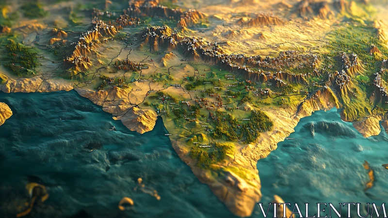 Stylized 3D relief map of the Indian subcontinent region.