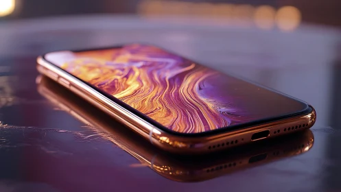 Premium smartphone with luminous abstract OLED display design.