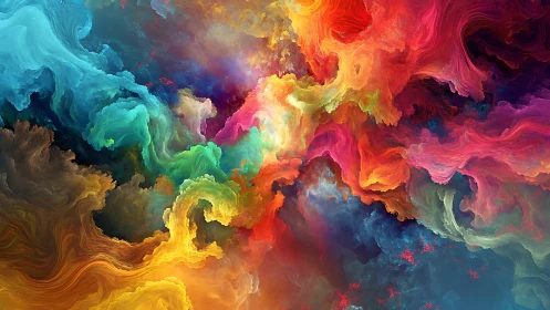 Digital painting of swirling chromatic nebula forms in motion.