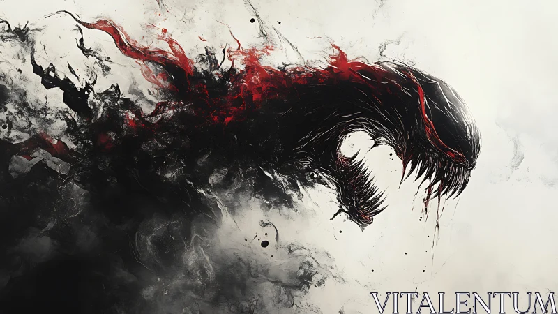 Abstract creature silhouette emerges from dense black smoke