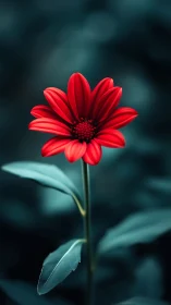 Vibrant red dahlia blooms against a moody teal background.