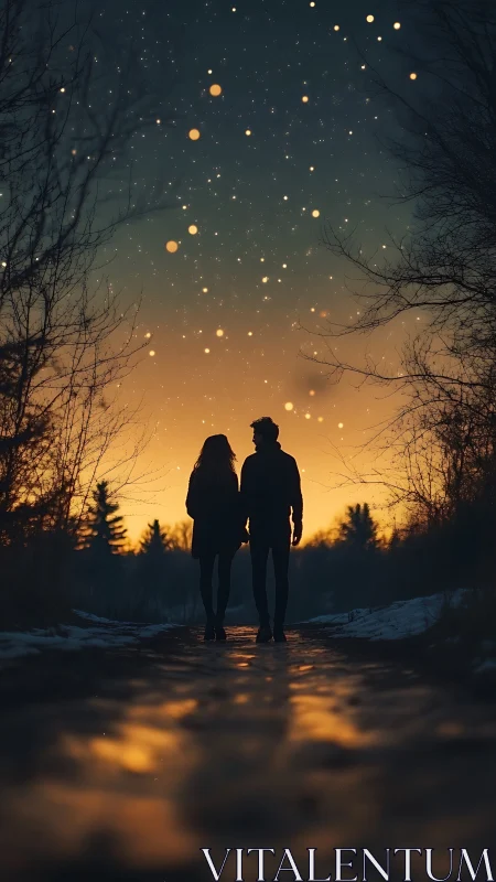 Two souls connecting under a magical starlit sky
