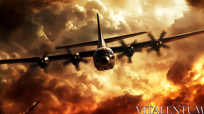 Thunderous warbird carves a molten sky corridor at dusk