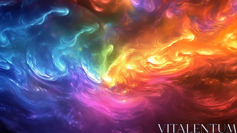 Vivid swirling nebula clouds in intense rainbow colors.