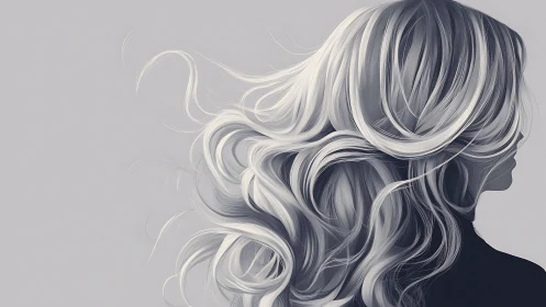Monochrome profile portrait shows flowing wavy hair detail