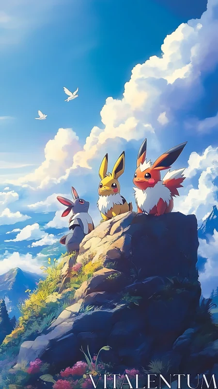 Playful mountain critters sharing a sunny skyward lookout.