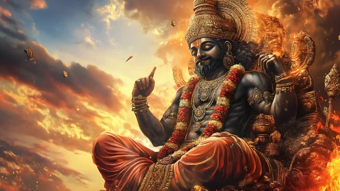 Radiant deity rests in warm golden light above glowing clouds