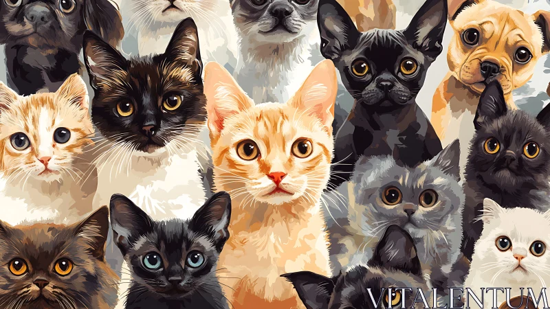 Diverse Cats and Dogs in Expressive Digital Illustration.