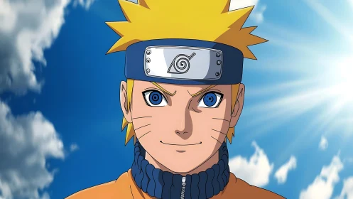 Centered anime figure with headband faces viewer calmly