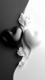 Monochromatic Heart Forms with Botanical Elements Against Divided Field.