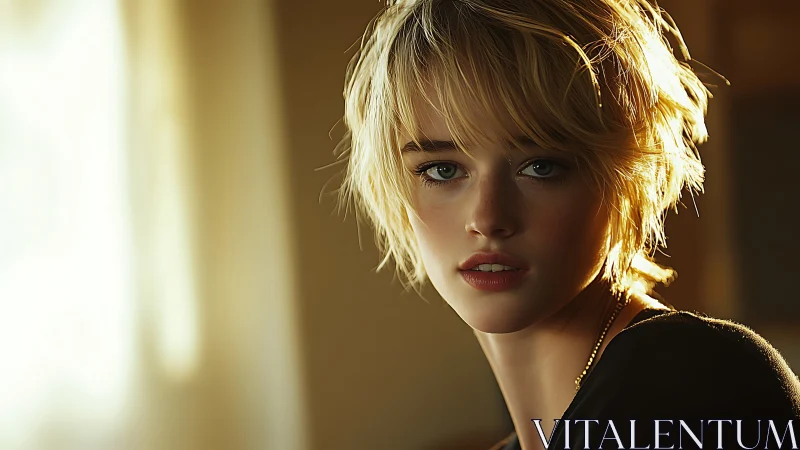 Cinematic portrait captures backlit blonde subject in warm bokeh