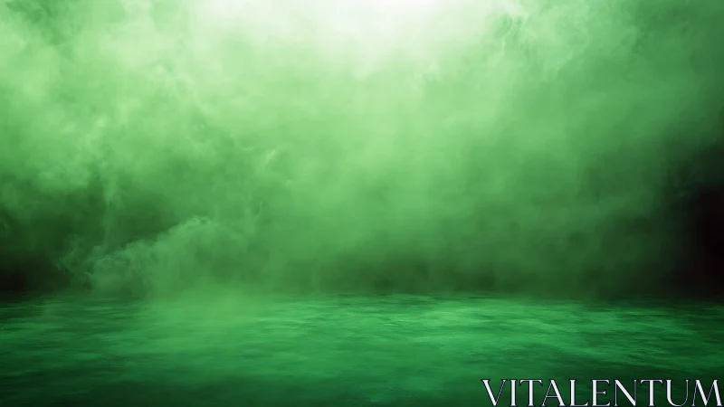 Dense green atmospheric fog bank drifting over reflective surface