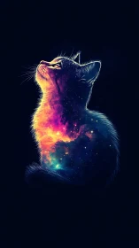 Nebula-infused feline silhouette merges galaxy core and fur lighting