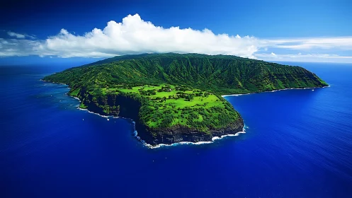 Verdant Island Paradise Emerges From Sapphire Ocean.