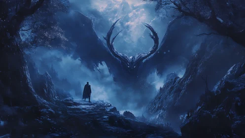 Midnight wanderer negotiates with a colossal nightborn wyrm