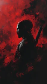 Masked antihero stands brooding in a storm of crimson shadows