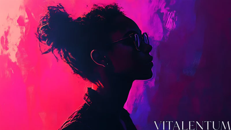 Silhouette portrait shows profile against neon gradient