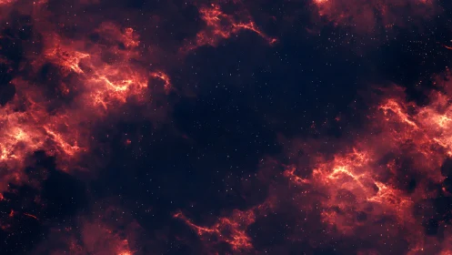 Red nebular gas frames a dark central void in space