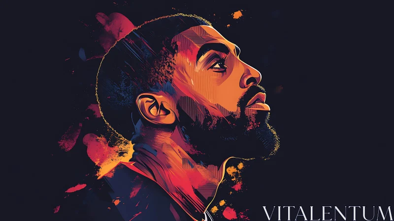 Digital painting portrait in neon chromatic contour lighting.