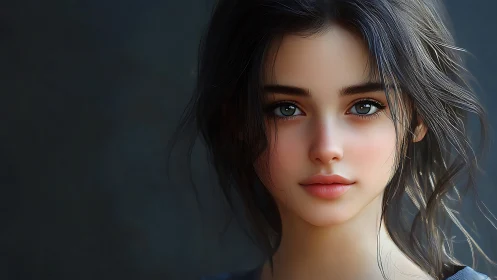 Digital portrait of young woman in soft-focus realism style.
