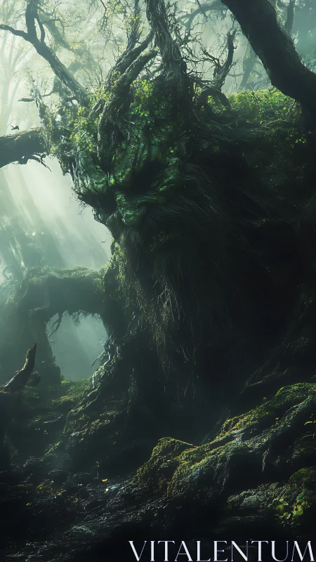 Fantasy digital painting of ancient forest guardian entity.
