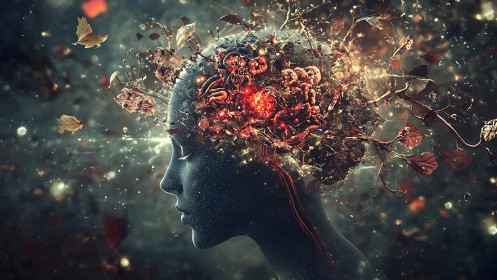 Starlit mindscape where tangled thoughts bloom into light.