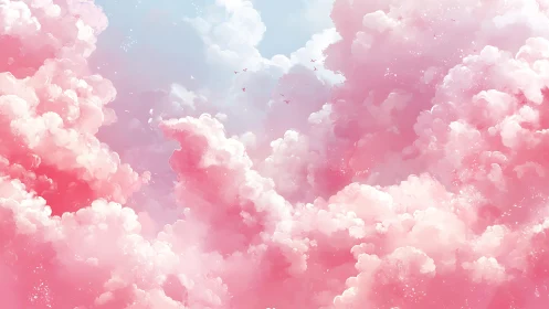 Volumetric cotton candy cumulus cloudscape in pastel dawn light