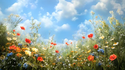 Wildflower Symphony: Where Red Poppies Dance with Sky.