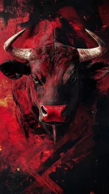 Aggressive bull portrait renders dynamic red-black tension