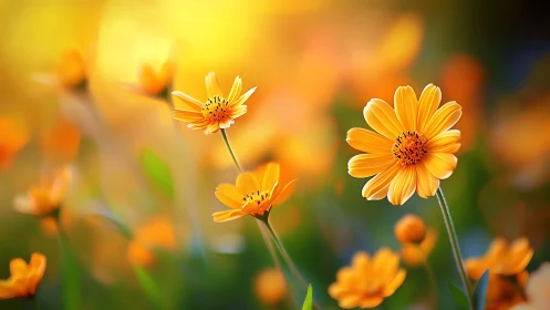 Yellow Gerbera Daisies in Garden Setting with Selective Focus