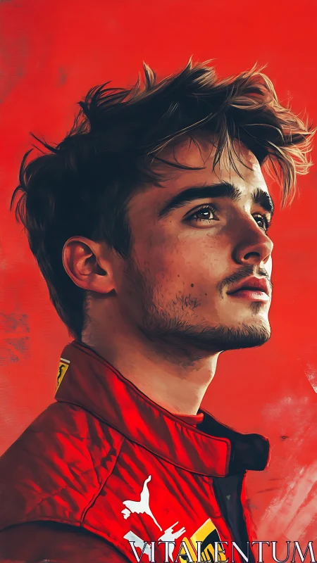 Young racing driver portrait glows against bold red haze